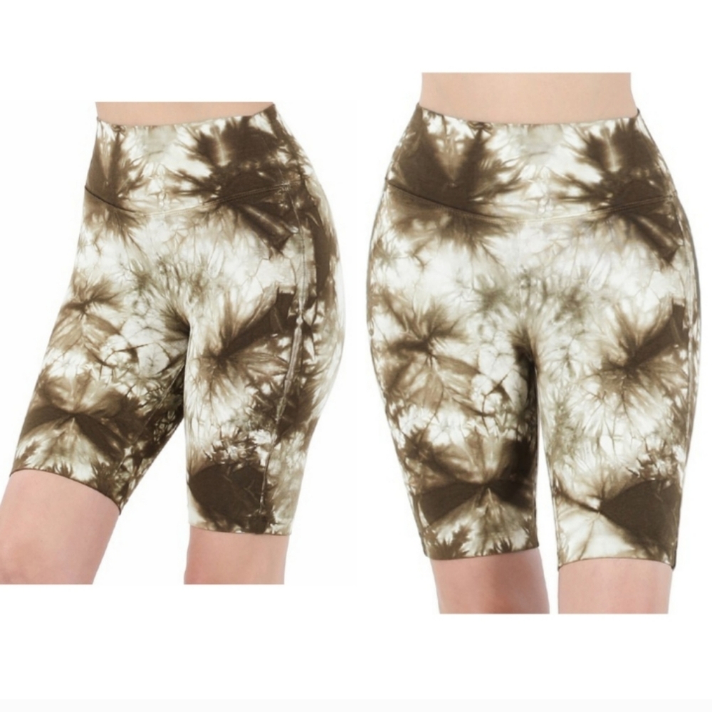 Tie Dye Wide Band High Waist Bike Shorts OLIVE